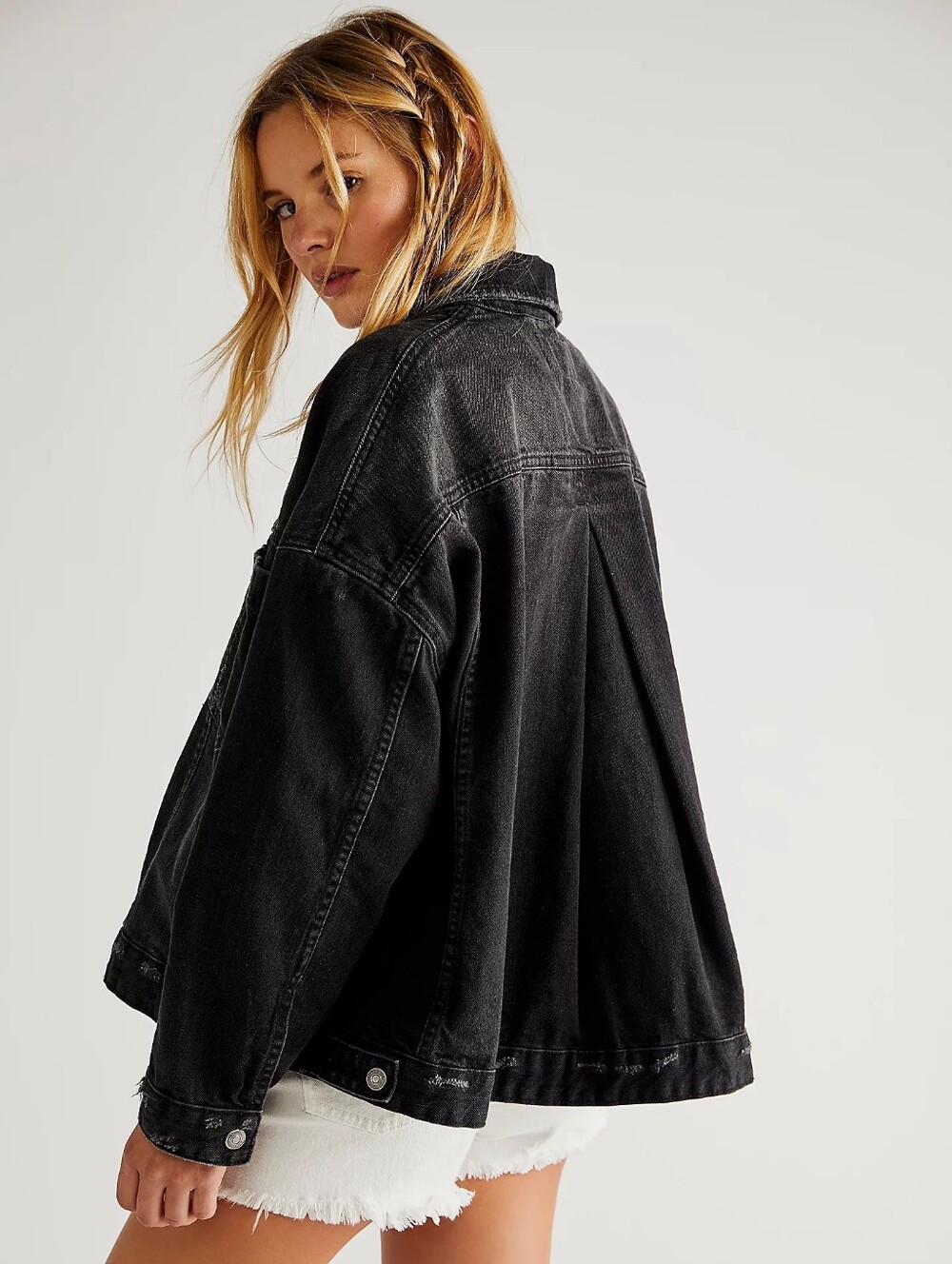 Free People sz M Opal Swing Denim Jacket in Black